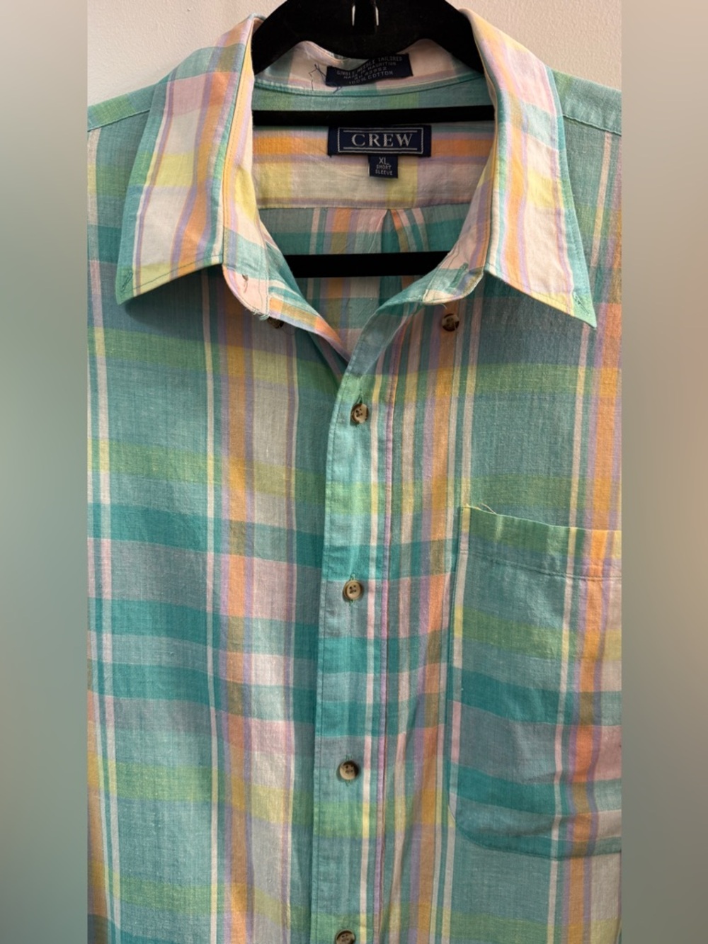 Vintage J.Crew Men Shirt 90s XL Pastel Madras Plaid - Picture 3 of 7
